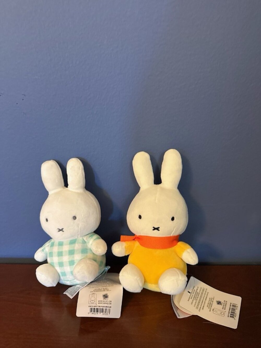 Set of 2 Miffy Plush-Miffy in Teal Plaid Dress & Orange Scarf 6IN NWT Round1